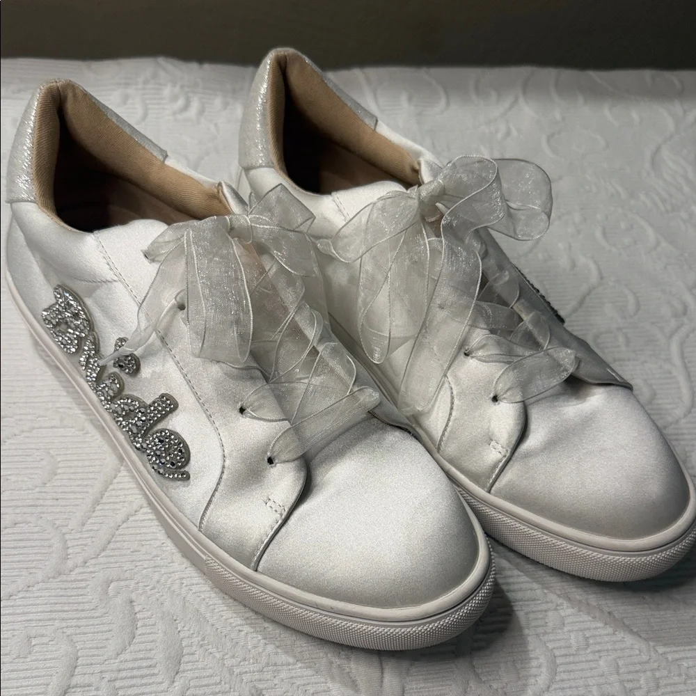Betsey Johnson Cibil “Bride” Sneakers. Bling.  Size 8. Satin Ribbon lace.